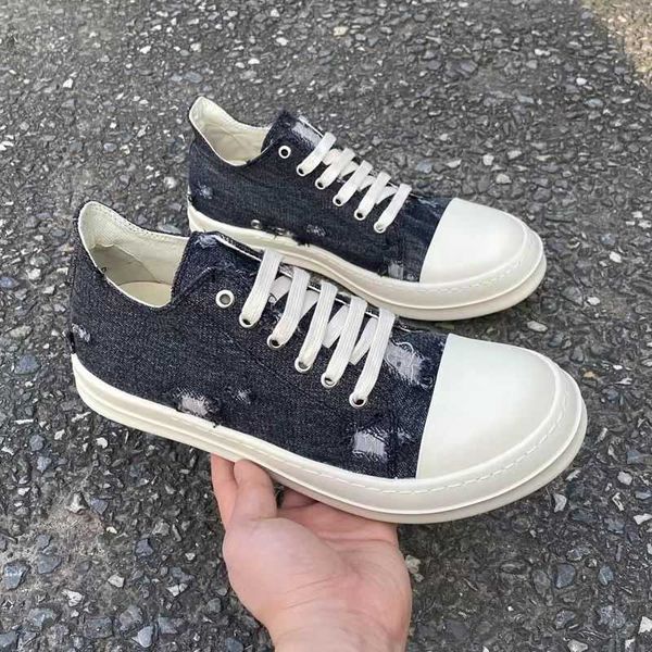 

rick 2023 spring new ro low shoes men's canvas shoes holes denim shoes thick soled casual board shoes women's fashion shoes