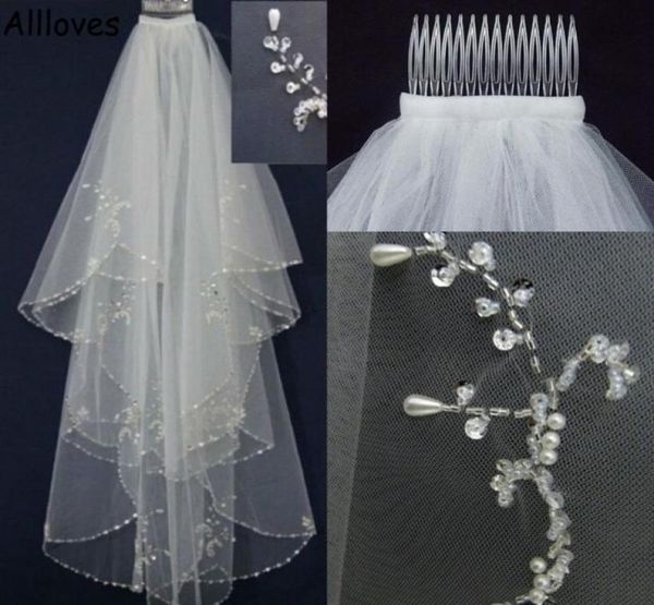 

major beading wedding veils white ivory glamorous brides hair accessories twolayer bridal veil with comb al60422137171, Black