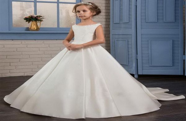 

2020 elegant pageant dresses for juniors white bow sash oneck long sleeves solid ball gown girls communion dresses new arrival6127924, White;blue