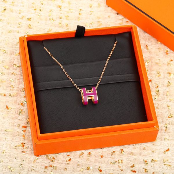 

2023 luxury quality charm large pendant necklace with fuchsia color design have box stamp ps7619, Silver