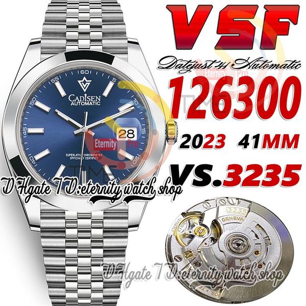 

2023 sbf126300 dd3235 vsa3235 automatic mens watch 41mm polished bezel blue dial stick markers ss 904l jubileesteel bracelet super edition e, Slivery;brown