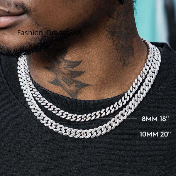 

925 sterling silver diamond vvs1 8mm 10mm moissanite cuban link chain necklace