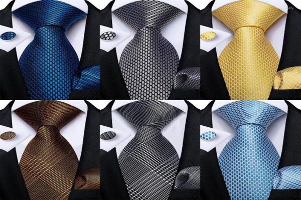 

bow ties fashion blue silver plaid for men wedding accessories men039s neck tie handkerchief cufflinks cravate homme gift donn23123201, Black;gray
