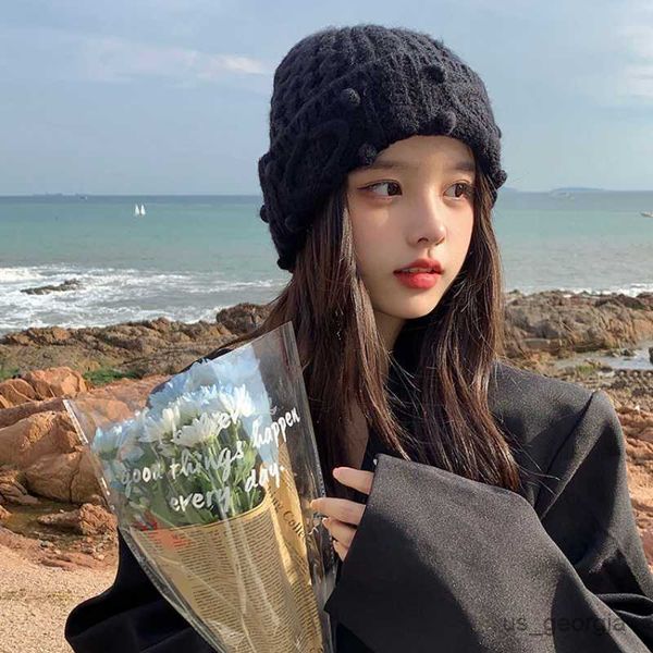 

caps autumn winter the sweet and lovely twist ball knitted hat fashion warm lady beanie cap women bonnet r230628, Blue;gray