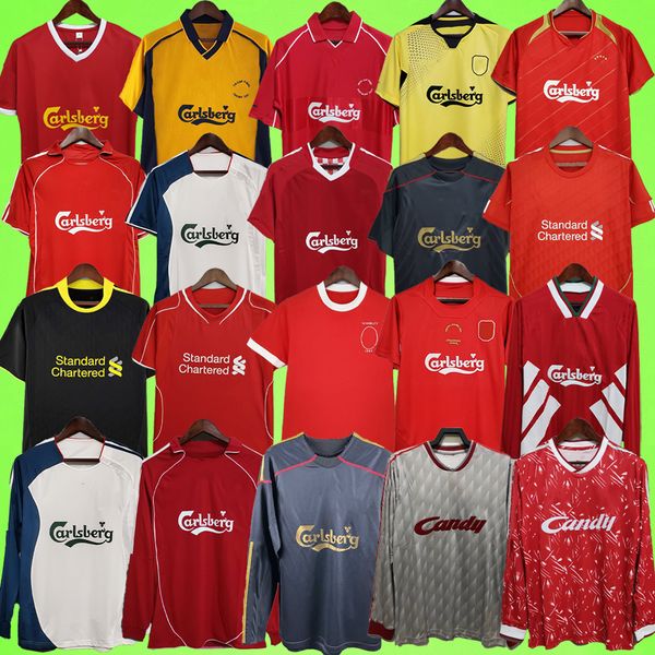 

the reds soccer jerseys retro 1965 2005 2006 2008 2009 2010 2011 football shirts long sleeve torres gerrard suarez owen barnes kuyt 89 91 93, Black;yellow
