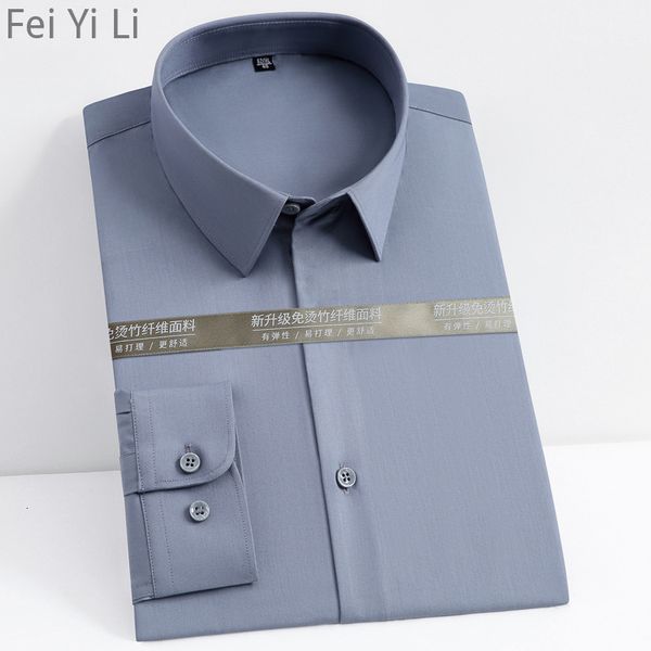 

men's dress shirts men's classic long sleeve stretch bamboo-fiber easy-care dress shirt pocketless design standard-fit business of, White;black