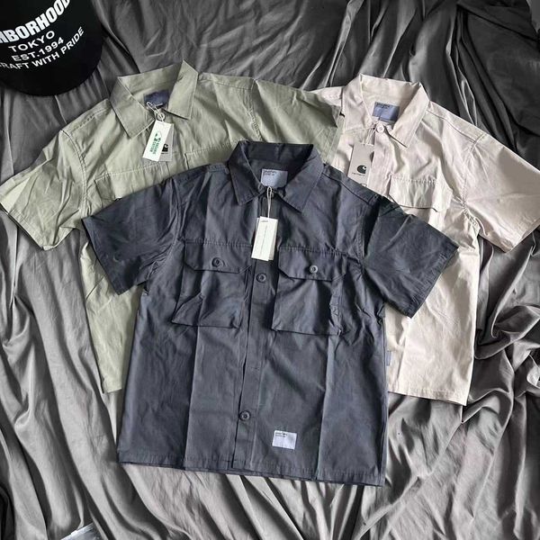 

men's casual shirt carhart wip military uniform style overalls short sleeve multi-pocket shirt joker shirt summer qwz1, White;black