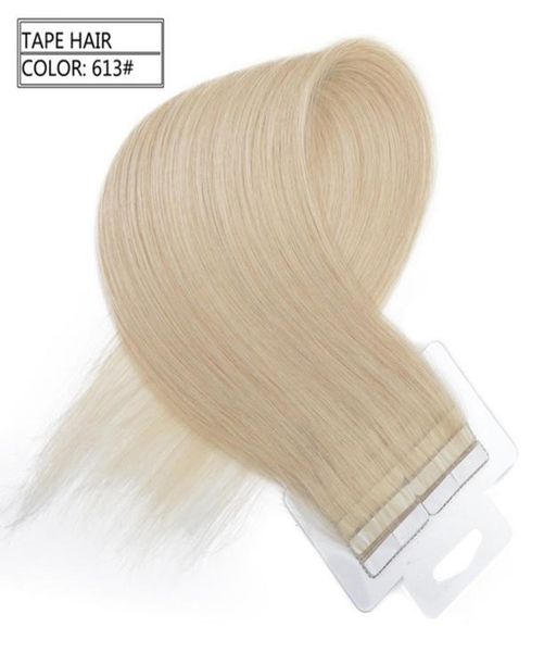 

grade 8a 40pcs 25g per piece tape in hair extensions remy brazilian straight hair 100 human hair skin weft 1b 2 4 613 60 fr9502872, Black
