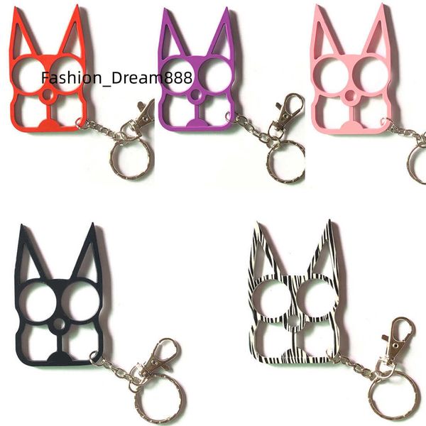 

genuine 5.2*8.2cm cute cat keychain rabbit ears self-defense tool two finger clasp with key chain self-defense supplies outdoor window break, Silver