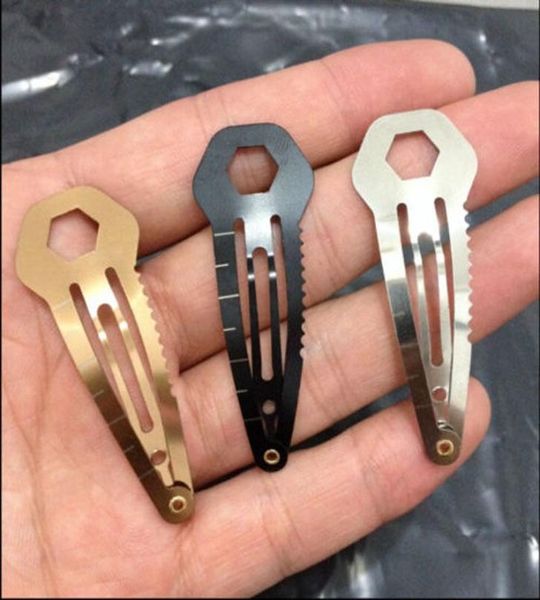 

gold and silver edc multi tool hair clip hairpin stainless steel tactical cutter r499117092, Black;brown