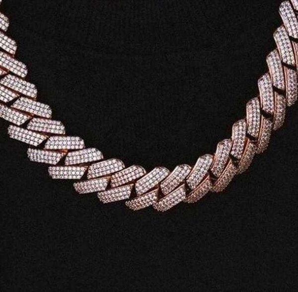 

15mm vvs diamond moissanite pink cubana chain fine jewelry 925 silver necklace miami iced out gold plated hip hop cuban link men