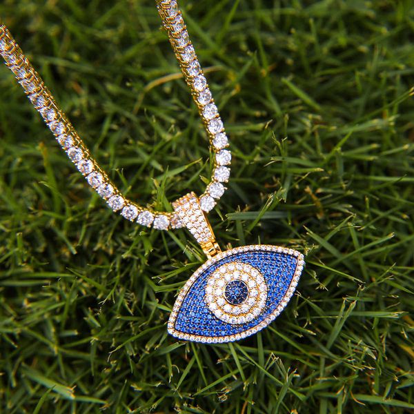 

pendant necklaces blue eye real gold color women hip hop jewelry 230621, Silver