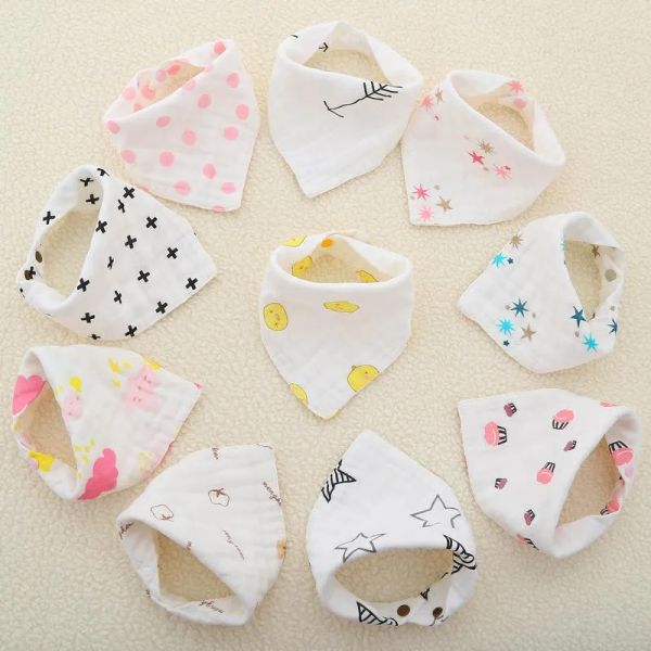 

8 layers baby newborn ins print bibs infant triangle scarf toddlers muslin cotton bandana burp cloths 23 colors