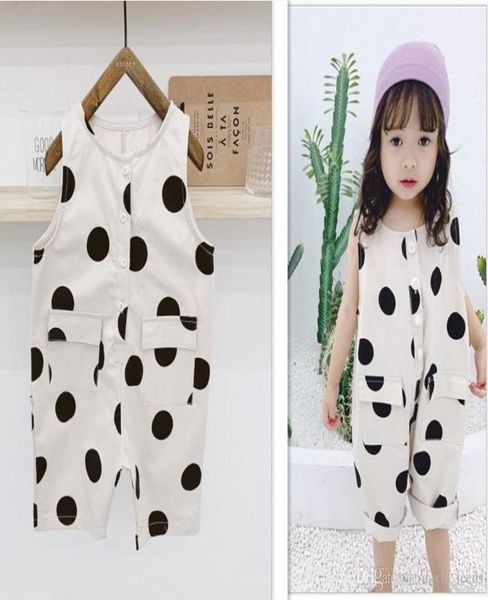 

2019 new summer baby girls overalls children onesies rompers kids one piece girl suspender jumpsuits polka dots overalls retail6104498, Blue