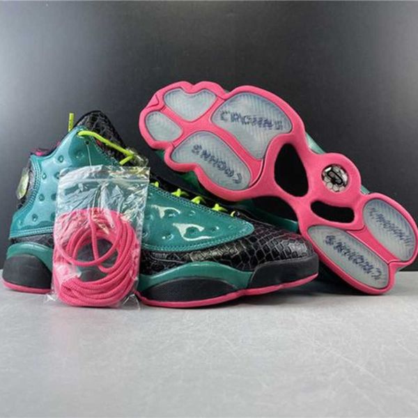 

green 13 pink doernbecher patent leather men basketball shoes trainers 13s db athletic sports sneakers with box, White;red