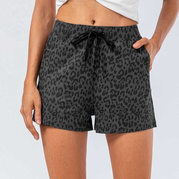 

ll-118 yoga women shorts camo printing drawstring waistband side pockets workout fitness summer shorts for woman 23ss