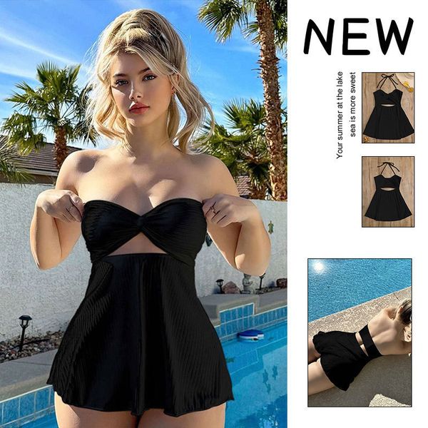 

off shoulder swim wear for women one piece swimsuit 2023 solid color beachwear halter bathing suit lady push up water sports bikini set
