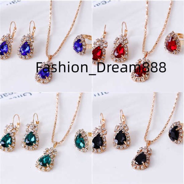 

personalized water drop diamond necklace earring ring jewelry wholesale three piece set for women, Silver