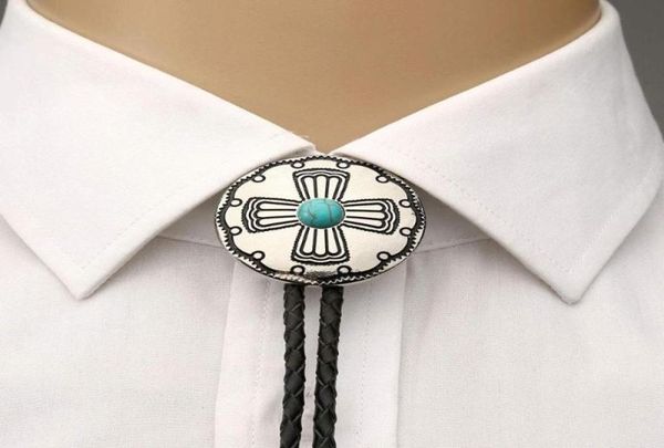 

bow ties metal cross tuquois round pandent bolo tie for man cowboy western cowgirl leather rope zinc alloy necktiebow bowbow5842867, Black;gray