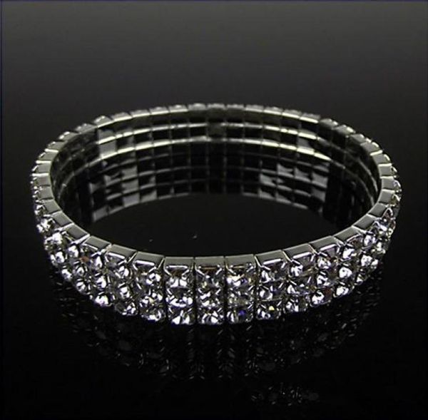 

discount bridal bracelet 2019 bridal jewelry 3 row silver rhinestone bling bling crystal stretch bangle women party prom wedding a6775402, White