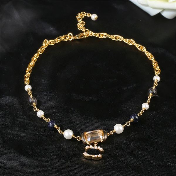 

double letter pendant gold necklaces designer ccity crysatl pearl rhinestone necklace women jewerlry accessories 98, Silver