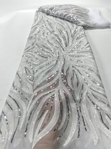 

white sequined african lace fabric 2023 lace french mesh fabric beaded stones nigerian lace fabric 5yards, Black;white