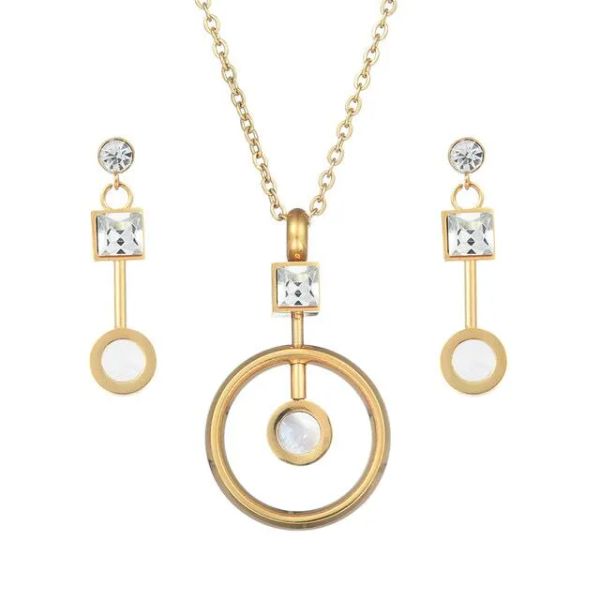 

gold color austrian crystal classic hollow round necklace pendant earrings jewelry set, Silver