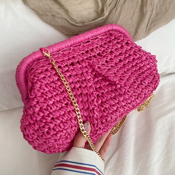 

evening bags summer fashion women all-match clutch sense of straw weave wallet bags ladies chain shoulder bags pink crossbody bags 230627