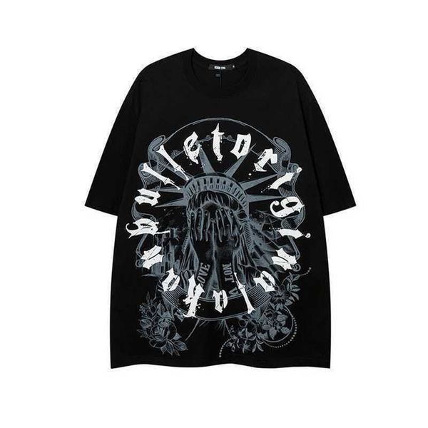 

american retro original fashion label high street short sleeved men's ins european and american street style hiphop fried street half s, White;black