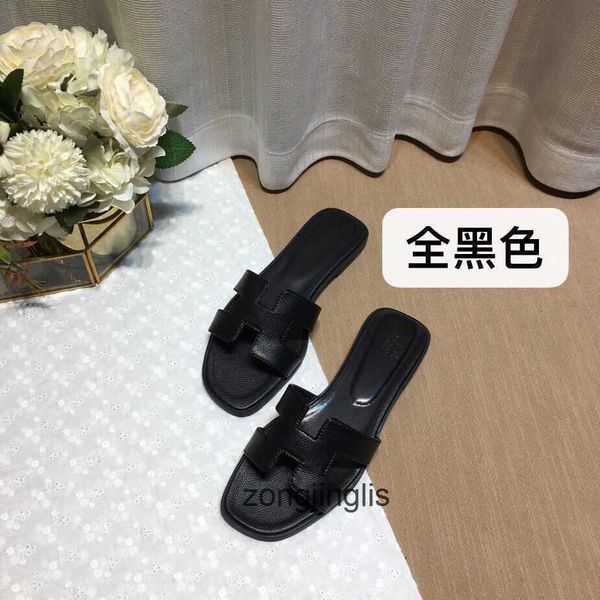 

bear h designer slipper versatile summer women sandal women's slippers shoes oran color matching leather one line for tourism wear flat