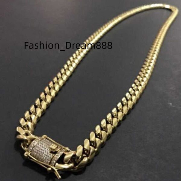 

mens 18k gold tone 316l stainless steel cuban link chain necklace curb cuban link chain with diamonds clasp lock 8mm/10mm/12mm/14mm/16mm/18m, Silver