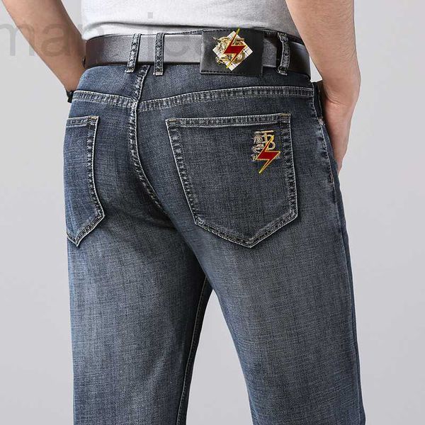 

men's jeans designer spring and summer thin business straight jeans men's medium high waist simple versatile casual long pants vhw, Blue