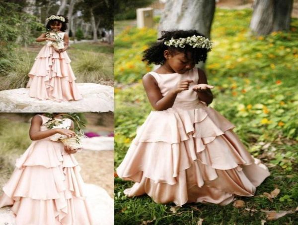 

2019 blush pink tiered flower girls dresses sleeveless floor length girl pageant dress kids formal wear jewel7351967, White;blue