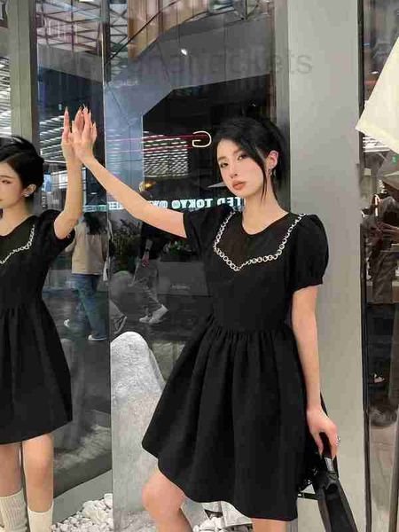 

basic & casual dresses designer high end european style 2023 summer new patchwork design exudes a slimming with bubble sleeve zippered dress, Black;gray