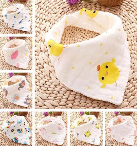 

new baby saliva towel double button cotton eight layer triangle towel washed bubble gauze wrinkle bib t8g0113777326