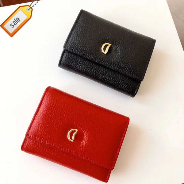 

brand designer change purse card pack handbag women's leather purse short double fold cowhide thin black red fashion versatile lightwei