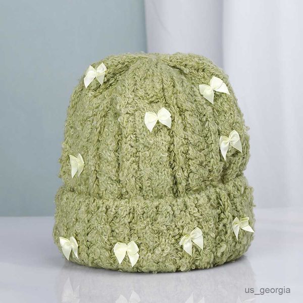 

caps women hat knitted winter warm cap female with solid color cotton knitting muts curled coarse knitted beanie r230628, Blue;gray