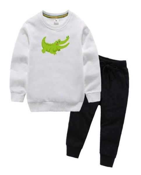 

crocodile logo children designer hoodies sets girls 27t kids hoodies pant 2pcsset baby tracksuit boys girls cotton sets spring a8651194, White