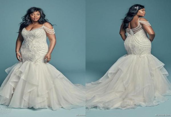 

stunning 2019 mermaid beaded wedding dresses spaghetti organza crystal bridal gowns plus size v neck bridal dress african formal p9575679, White