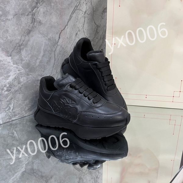 

luxury designer calfskin casual shoes reflective sneakers vintage leather trainers fashion leisure shoes platform lace-up women mens sneaker, Black