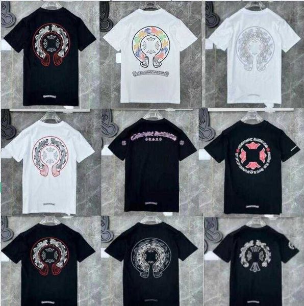 

2023classics mens shirts heart brand crew neck chromes short sleeves t-shirts casual horseshoe sanskrit cross print chromees hearts xf7, White;black