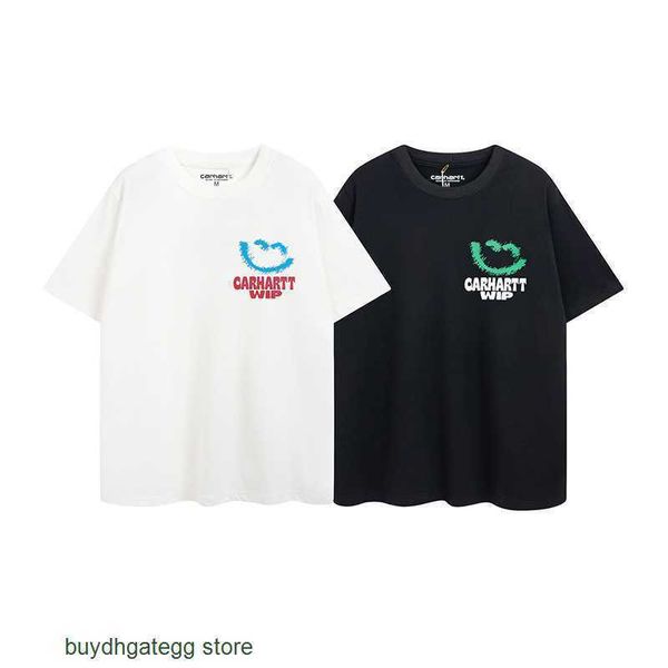 

v2gk fashion men's and women's t-shirt tooling brand carhart new smiley face printed short sleeved loose lovers round neck bottomi, White;black