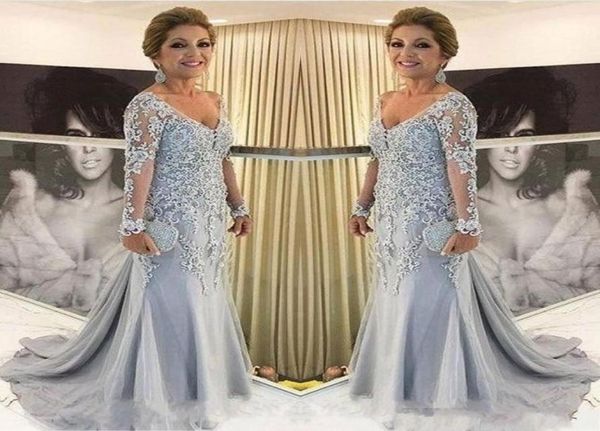

sky blue mermaid plus size mother of the bride dresses v neck long sleeves lace appliques tulle beads sweep train party evening go5946330, Black;red
