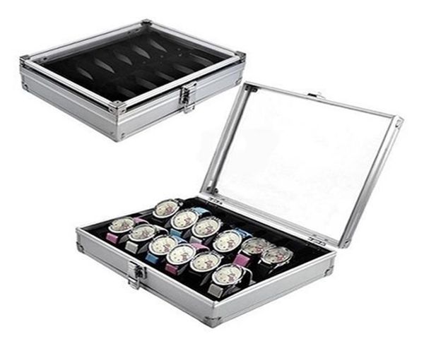 

metal case 612 grid slots wrist watch display case storage holder organizer watch case jewelry dispay watch box t2006792080, Black;blue