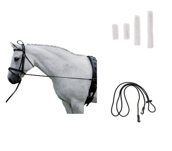 

4pcs soft fleece white horse noseband cover with 300cm black neck stretcher outdoor equestrian supplies2847708