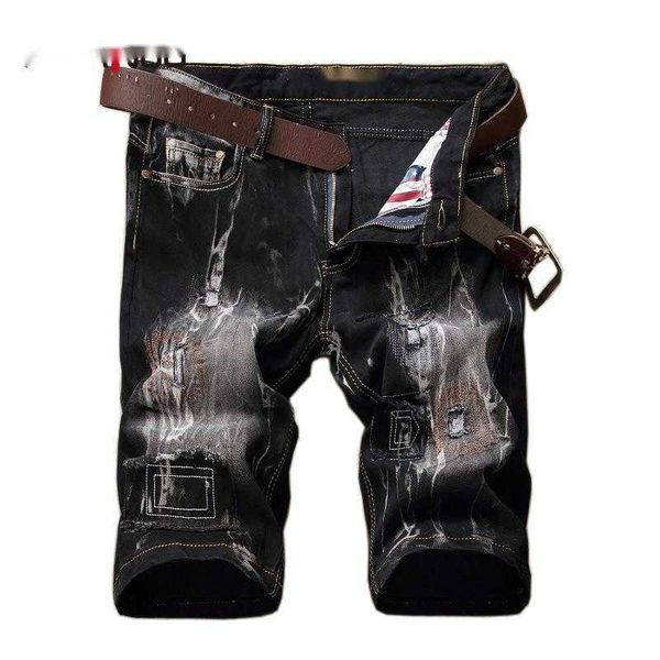 

wholesale- 2023 brand summer new men jeans shorts plus size fashion designers distressed stretch ripped men's jeans shorts 28-42, Blue
