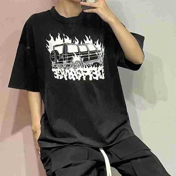 

french niche trendy arnodefrance large g graffiti adf men's and women's loose fitting worn-out short sleeved t-shirt, White;black