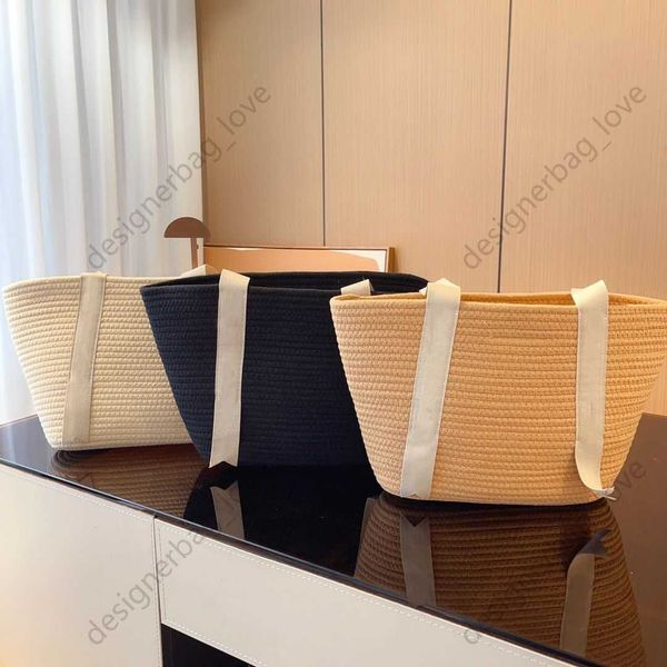 

large woody straw basket raffia tote designer natural fiber handwoven women summer style handbag lettering webbing - c1011