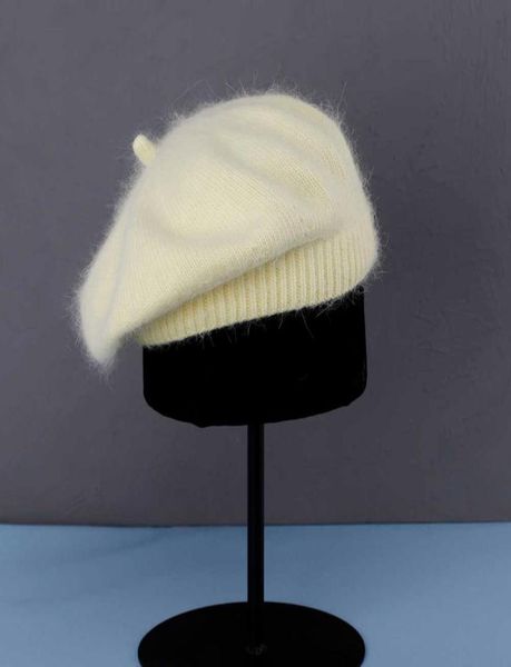 

beanieskull caps fluffy soft women rabbit 039s hair berets french artist style warm winter beanie hat retro plain beret solid 5821603, Blue;gray