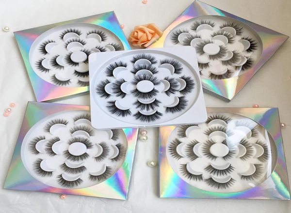

5d faux mink lashes handmade 7 pairs in eyelash flower tray natural long false eyelashes geasy6001481